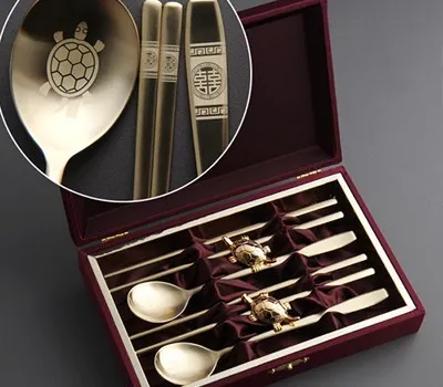 희 거북 골드 수저 2인 세트 거북받침 포함